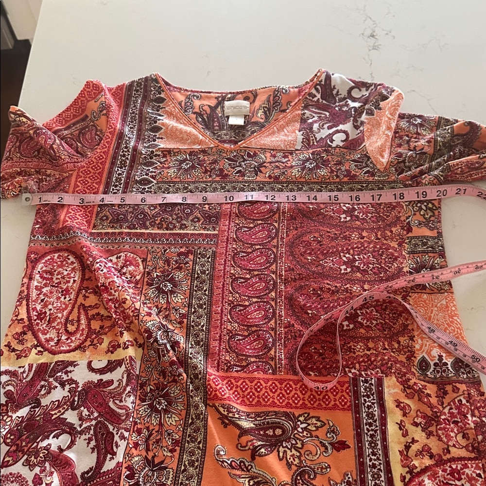 Chico's Women's Red and Orange Patchwork Blouse - Picture 11 of 12